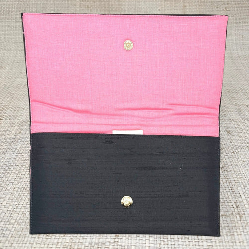 Koi fish Clutch silk Garland bag handbag purse Black/Pink