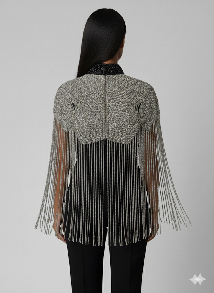 Liquid Steel Cape Wrap Shawl Beaded Formal Silver Black