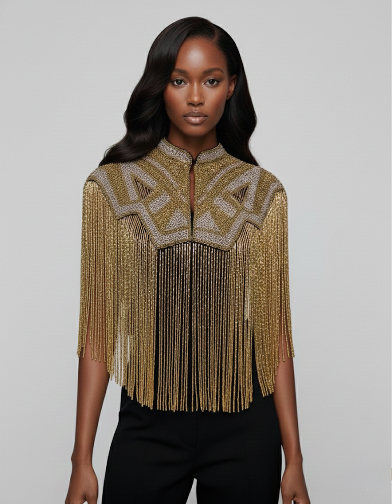 Golden Line Cape Beaded Silver Gold Wrap Shawl Dressy Formal Evening