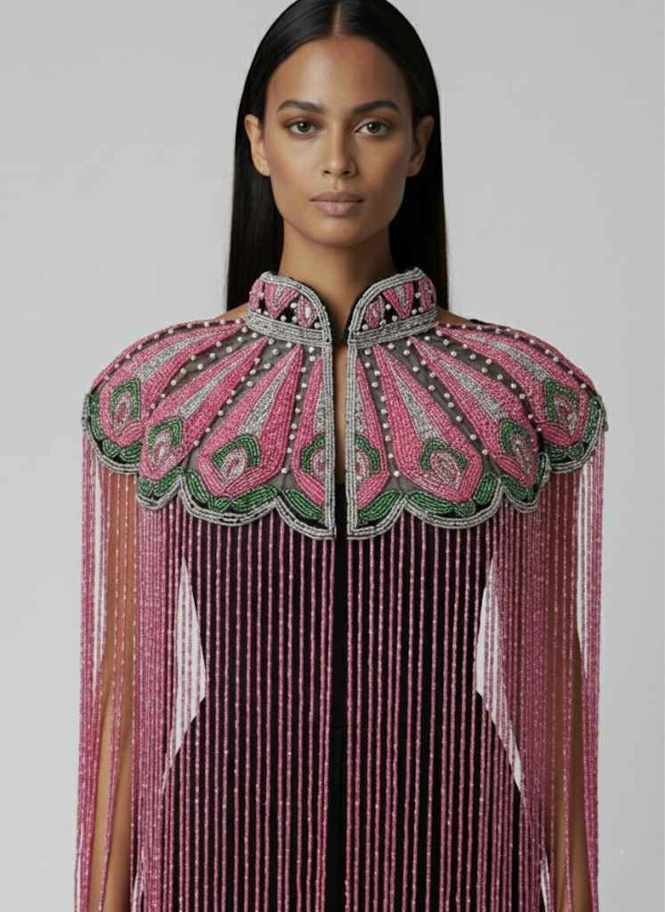 Ivy Rose Cape Pink Beaded Designer Luxury Wrap Shawl Plum Green