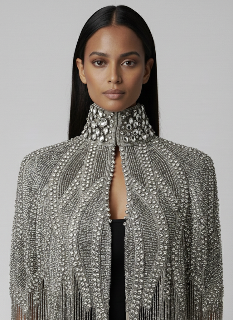 Argenté Cascade Cape Silver Black Party Formal Evening