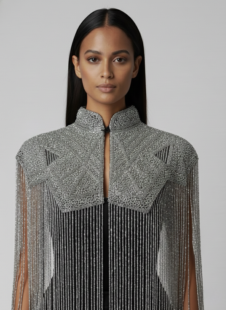 Argent Line Cape Wrap Shawl Beaded Evening Formal Silver