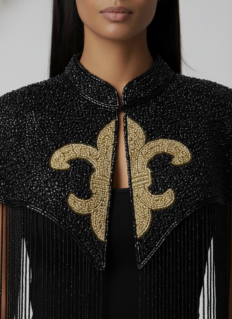 Maison Fleur de Lis New Orleans Saints Cape beaded fringed