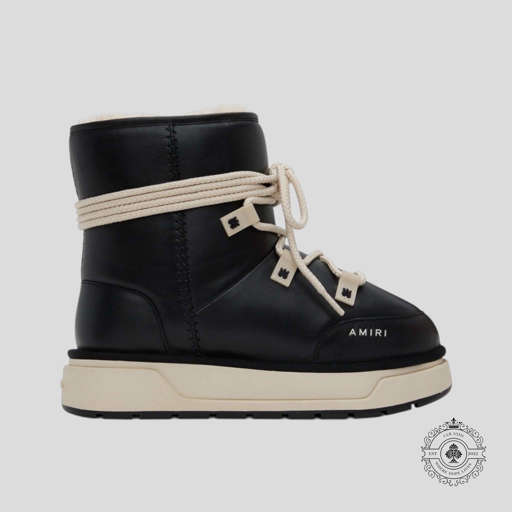 Amiri Malibu High Leather Boot snow men's unisex 45 black white winter shoe