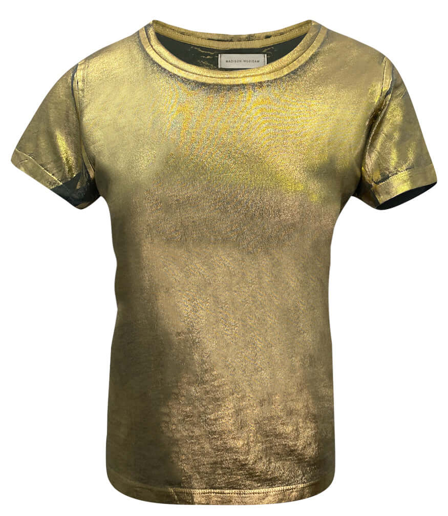 Metallic Foil Coated Gold Cotton T-Shirt Tee Madison Maison Beverly Hills