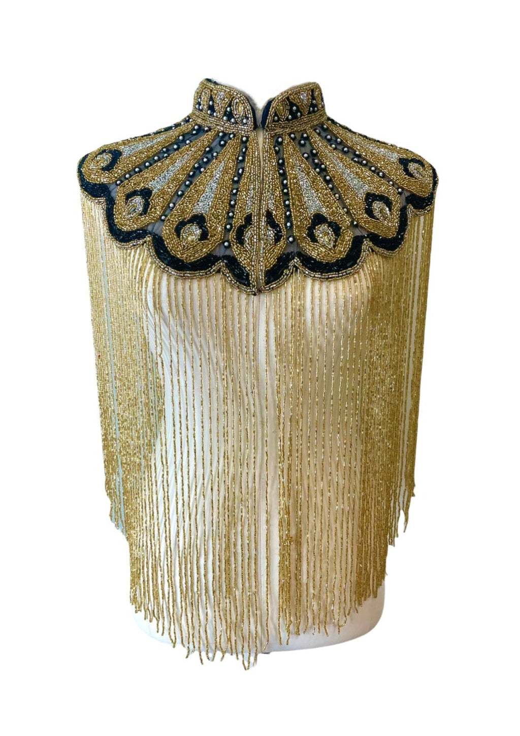 Gilded Fleur Cape Gold Black Silver Beaded fringe Wrap Dressy Formal