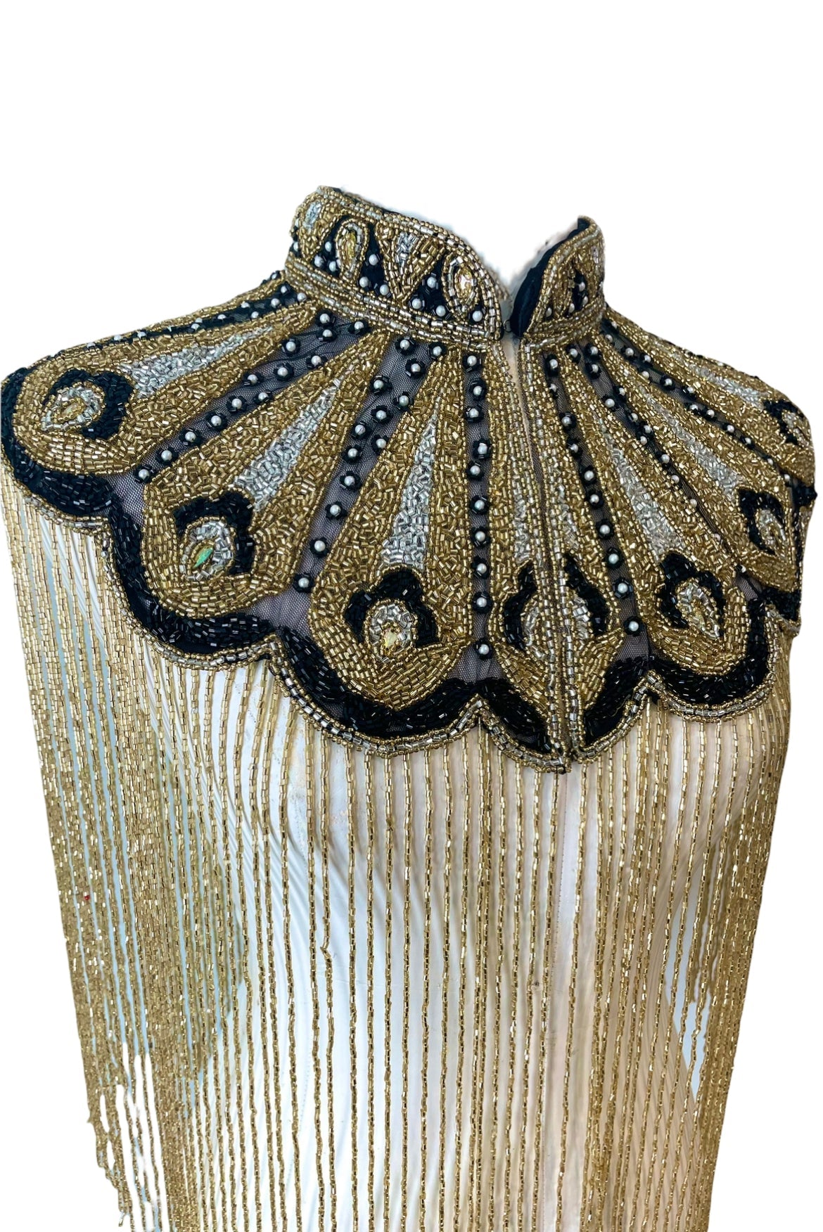 Gilded Fleur Cape Gold Black Silver Beaded fringe Wrap Dressy Formal