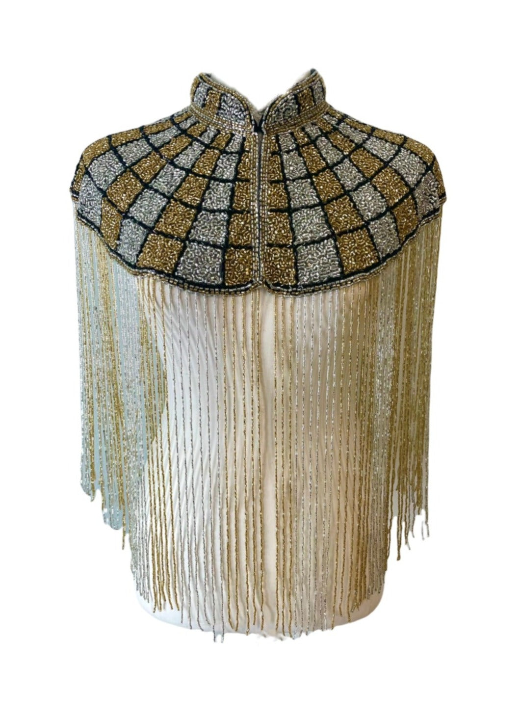 The Gilded Mosaic Cape Hand-Beaded Wrap Shawl Formal Evending Gold Silver Black