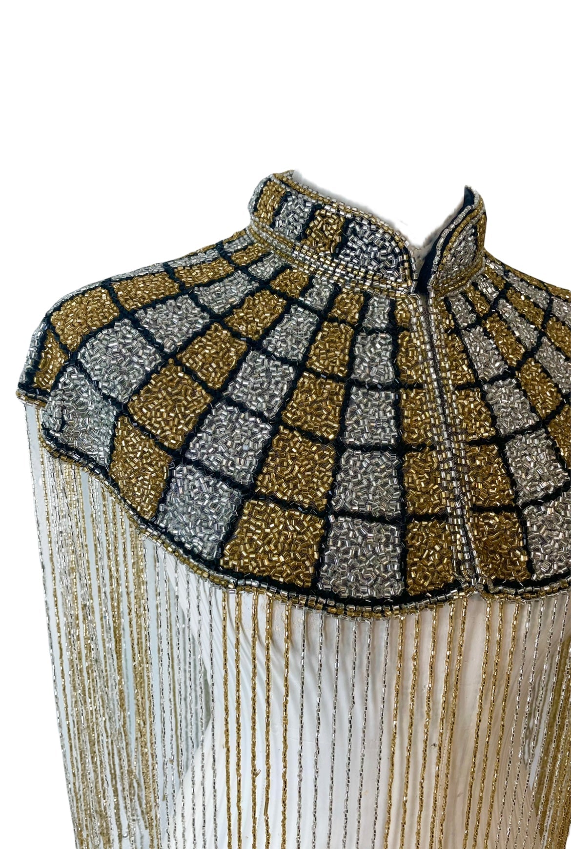 The Gilded Mosaic Cape Hand-Beaded Wrap Shawl Formal Evending Gold Silver Black