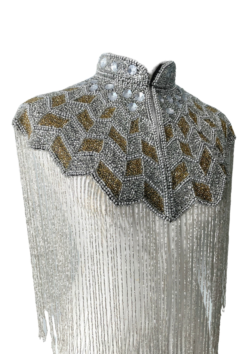 Gilded Halo Cape Silver Gold Beaded fringed Formal Evening Party