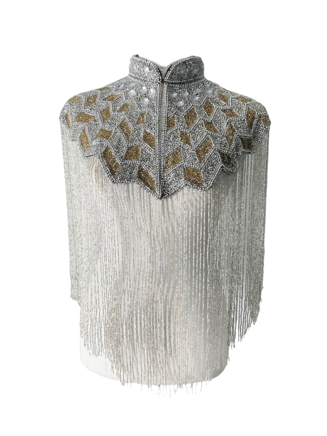 Gilded Halo Cape Silver Gold Beaded fringed Formal Evening Party