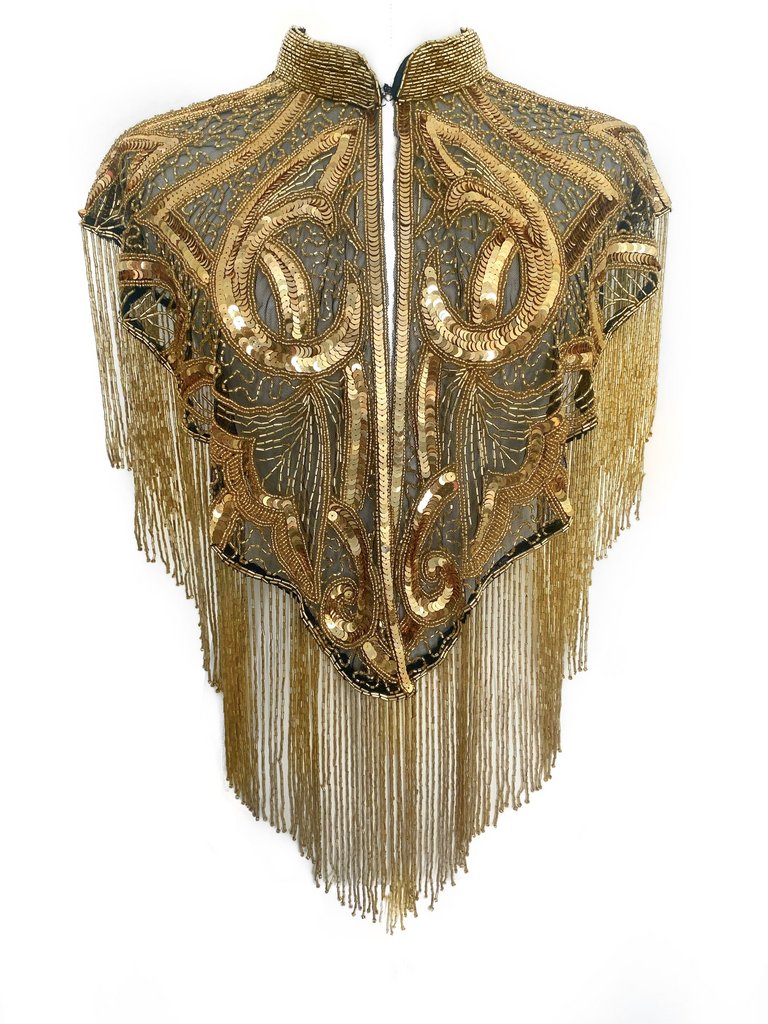 Aurum Empress Cape Gold Sequins Beaded Formal Party Evening