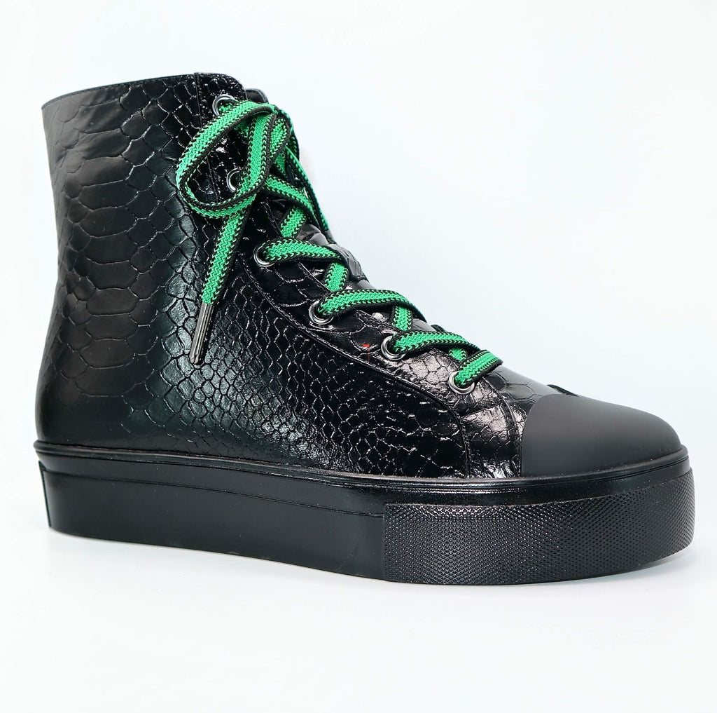 Michaela V Lucra Ladies Black Italian Leather hi-top Sneakers