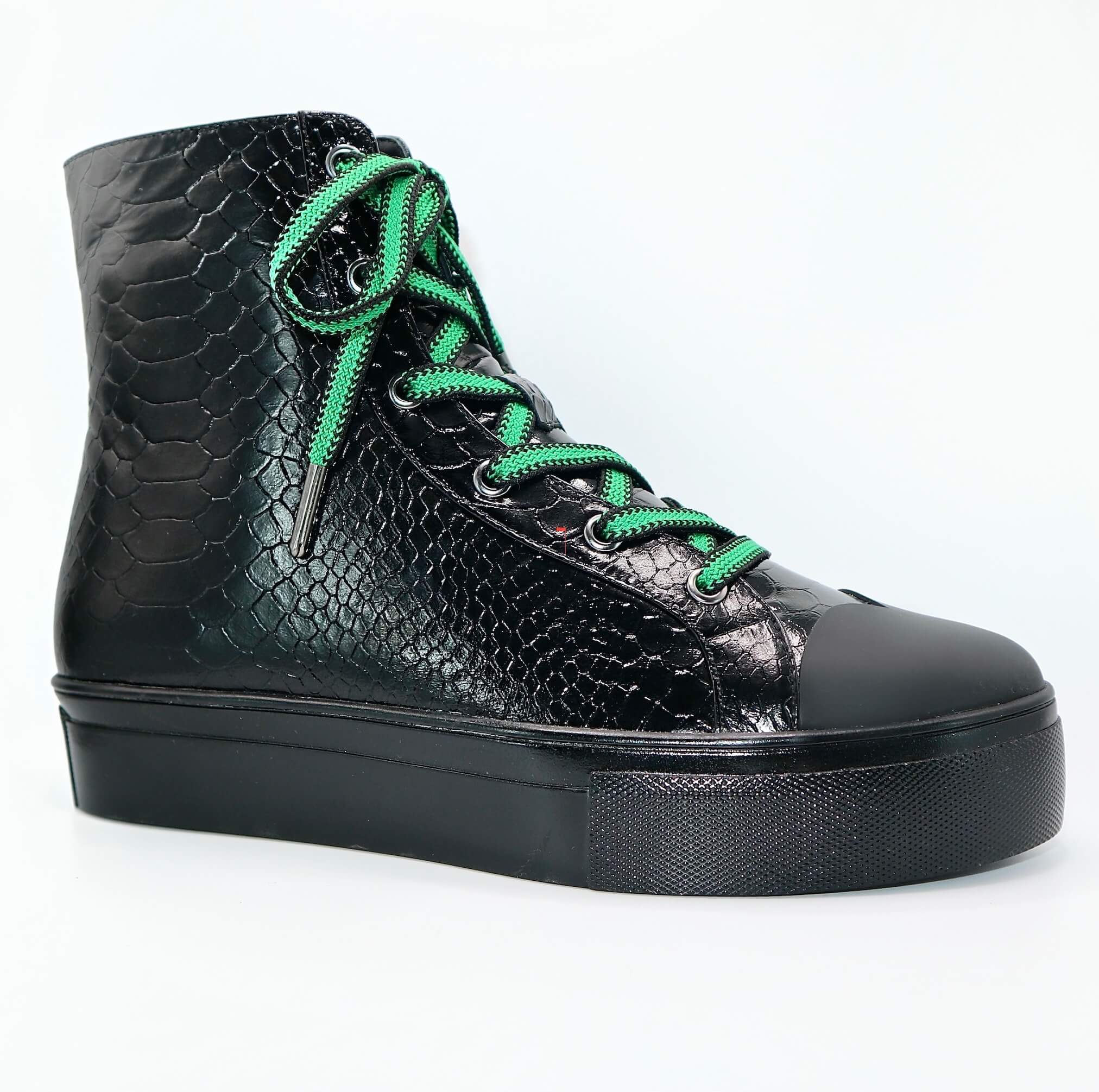 Michaela V Lucra Ladies Black Italian Leather hi-top Sneakers