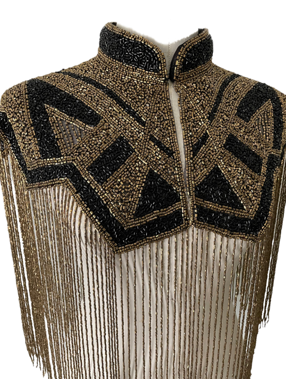 Axis Line Cape Beaded Luxury Dressy Evening Shawl Wrap Black Gold