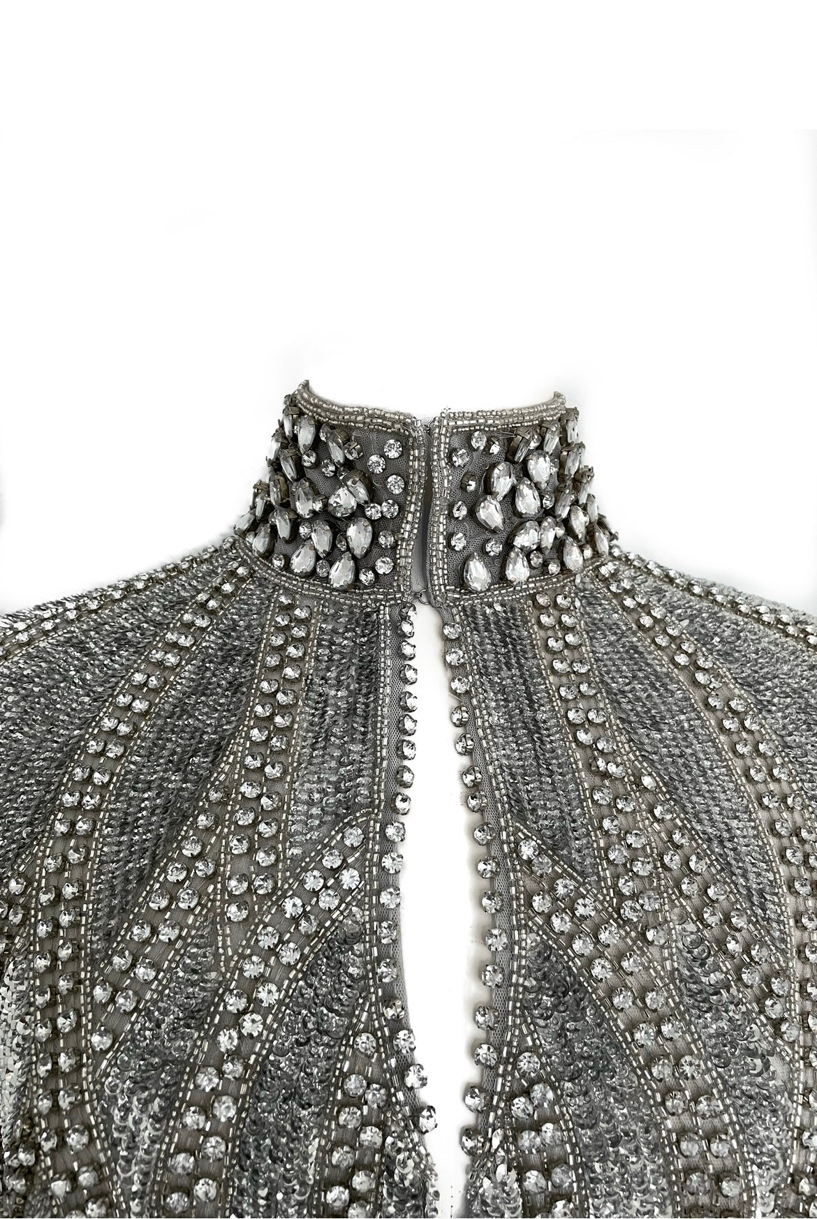 Argenté Cascade Cape Silver Black Party Formal Evening