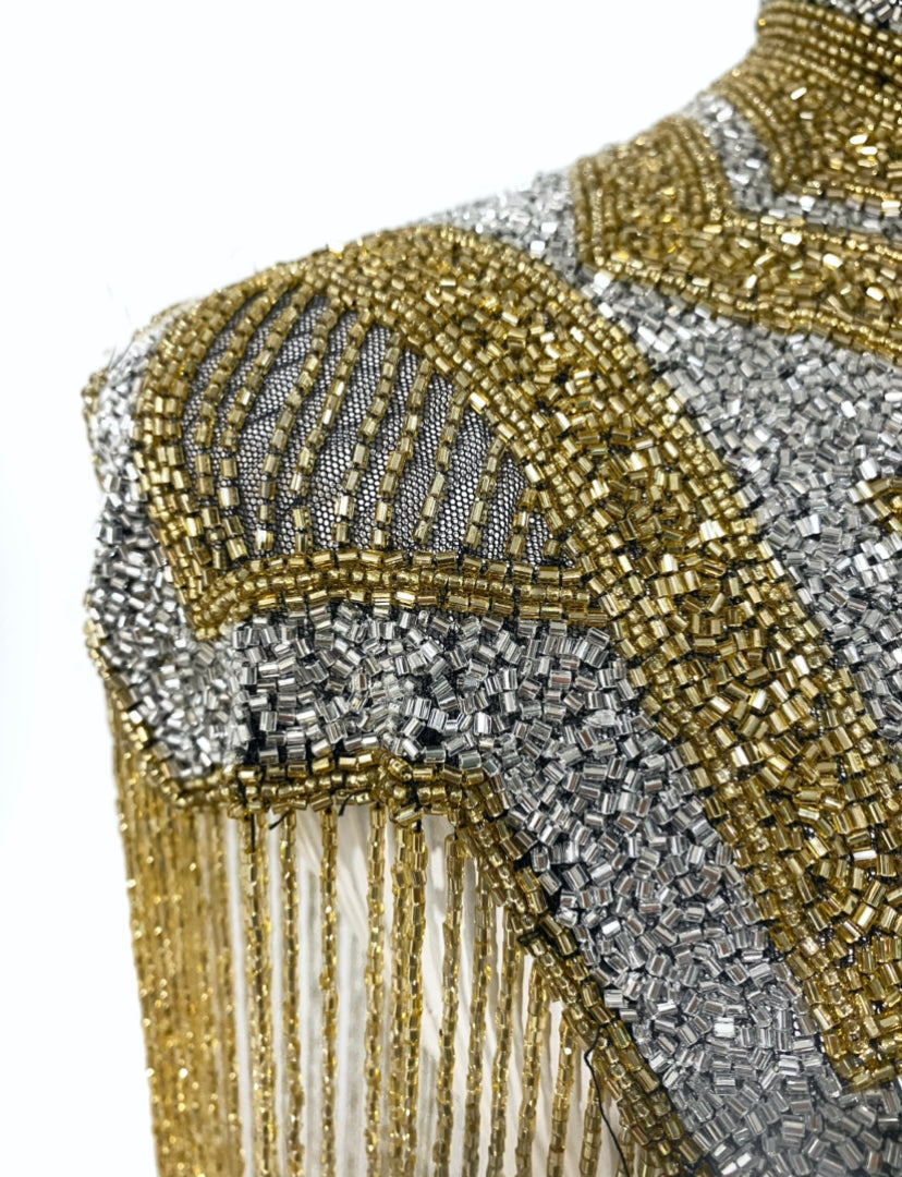 Golden Line Cape Beaded Silver Gold Wrap Shawl Dressy Formal Evening