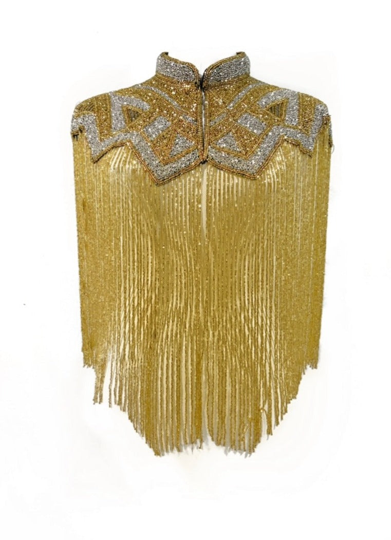 Golden Line Cape Beaded Silver Gold Wrap Shawl Dressy Formal Evening