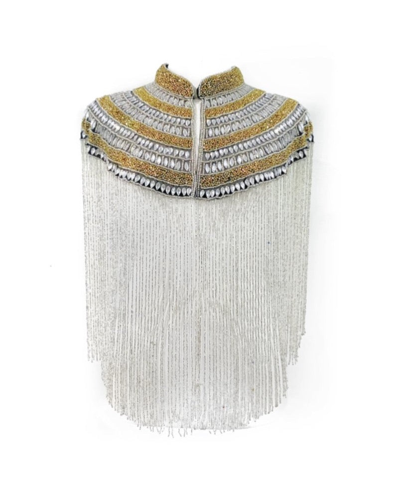 Metallic Horizon Cape Beaded Gold Silver Wrap Shawl Evening Luxury