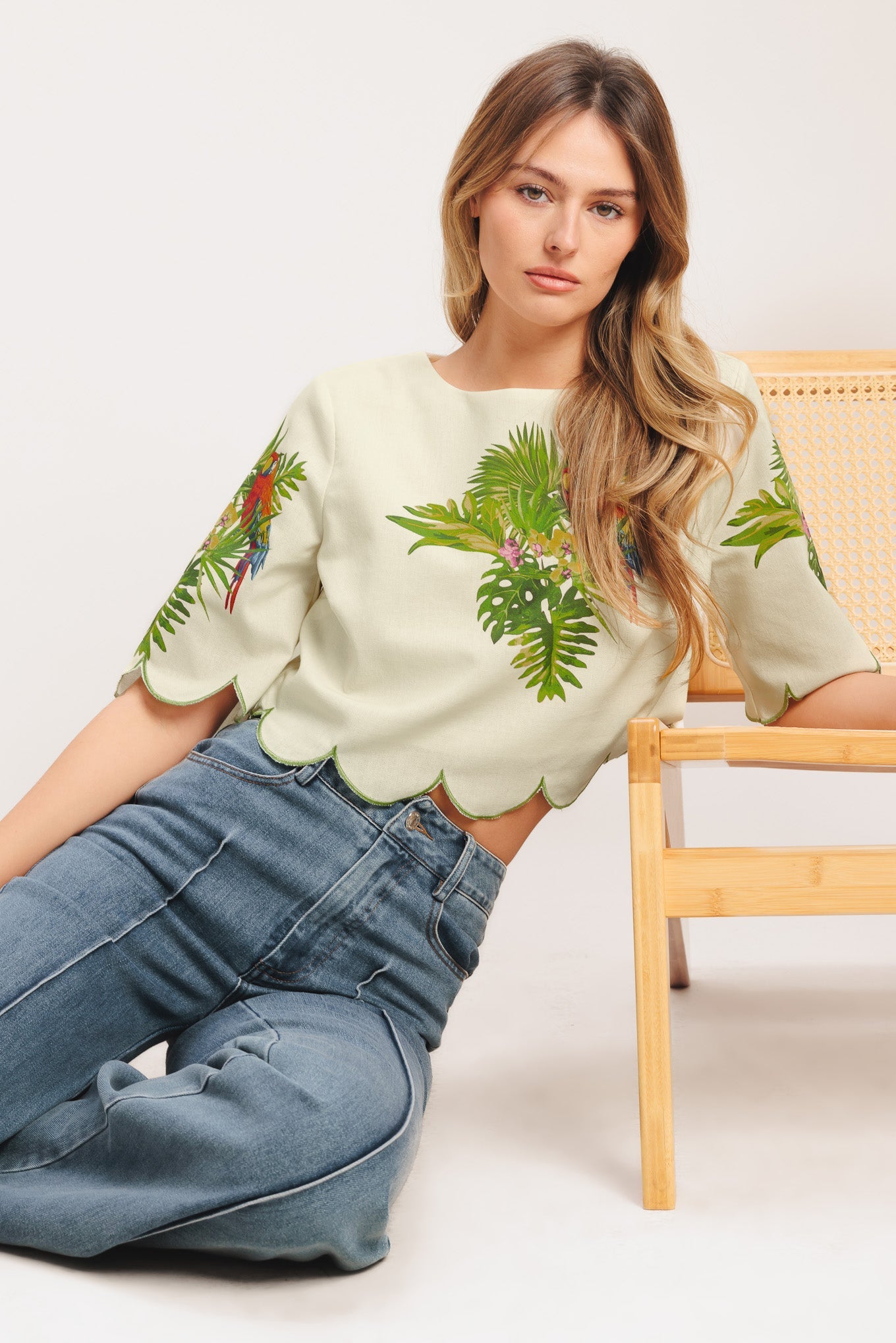 ISLAND ELEGANCE WOVEN CROP TOP Flying Tomato Summer Resort Parrot