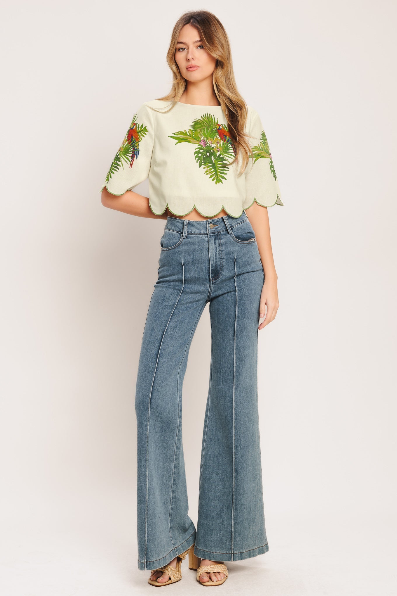 ISLAND ELEGANCE WOVEN CROP TOP Flying Tomato Summer Resort Parrot
