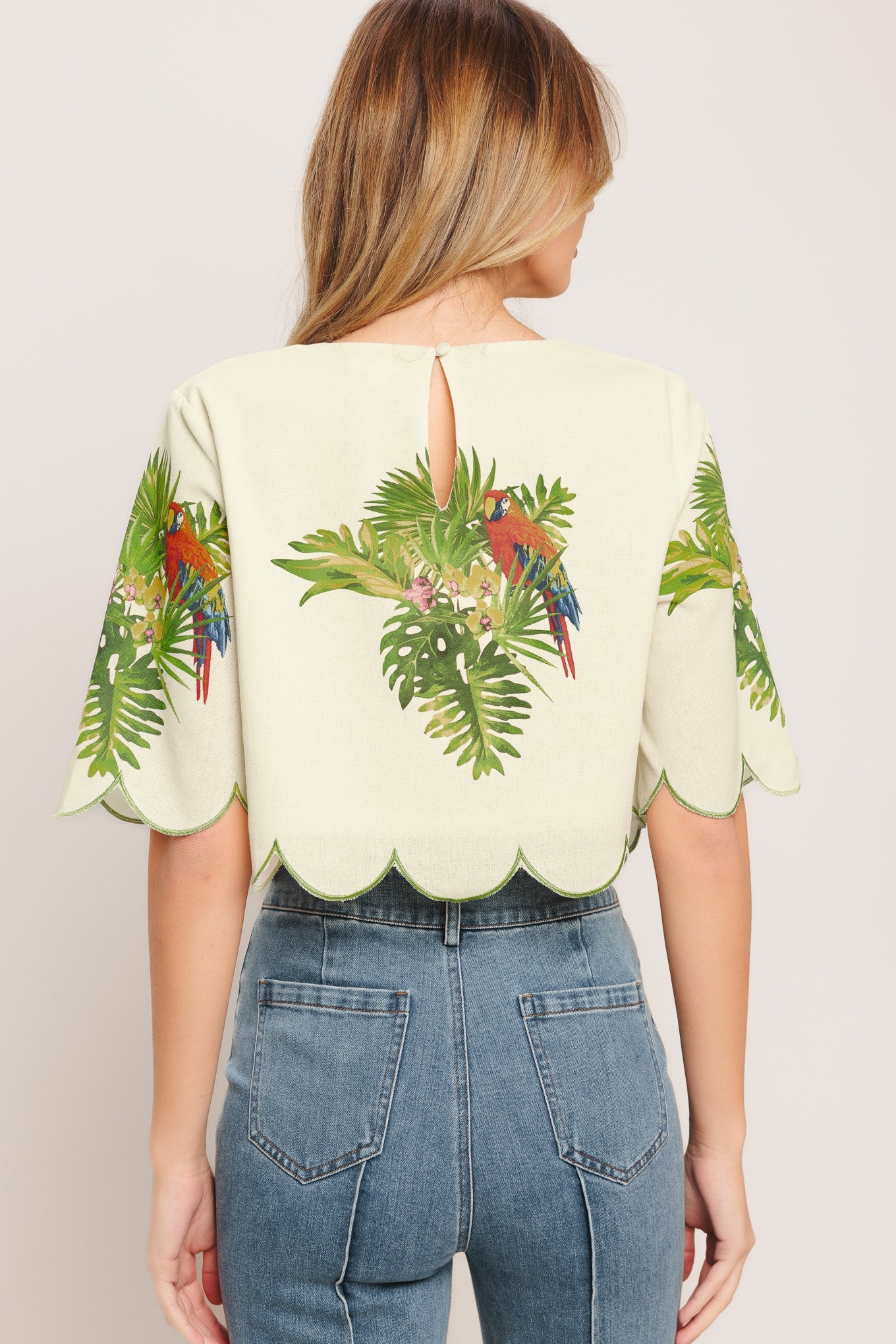 ISLAND ELEGANCE WOVEN CROP TOP Flying Tomato Summer Resort Parrot