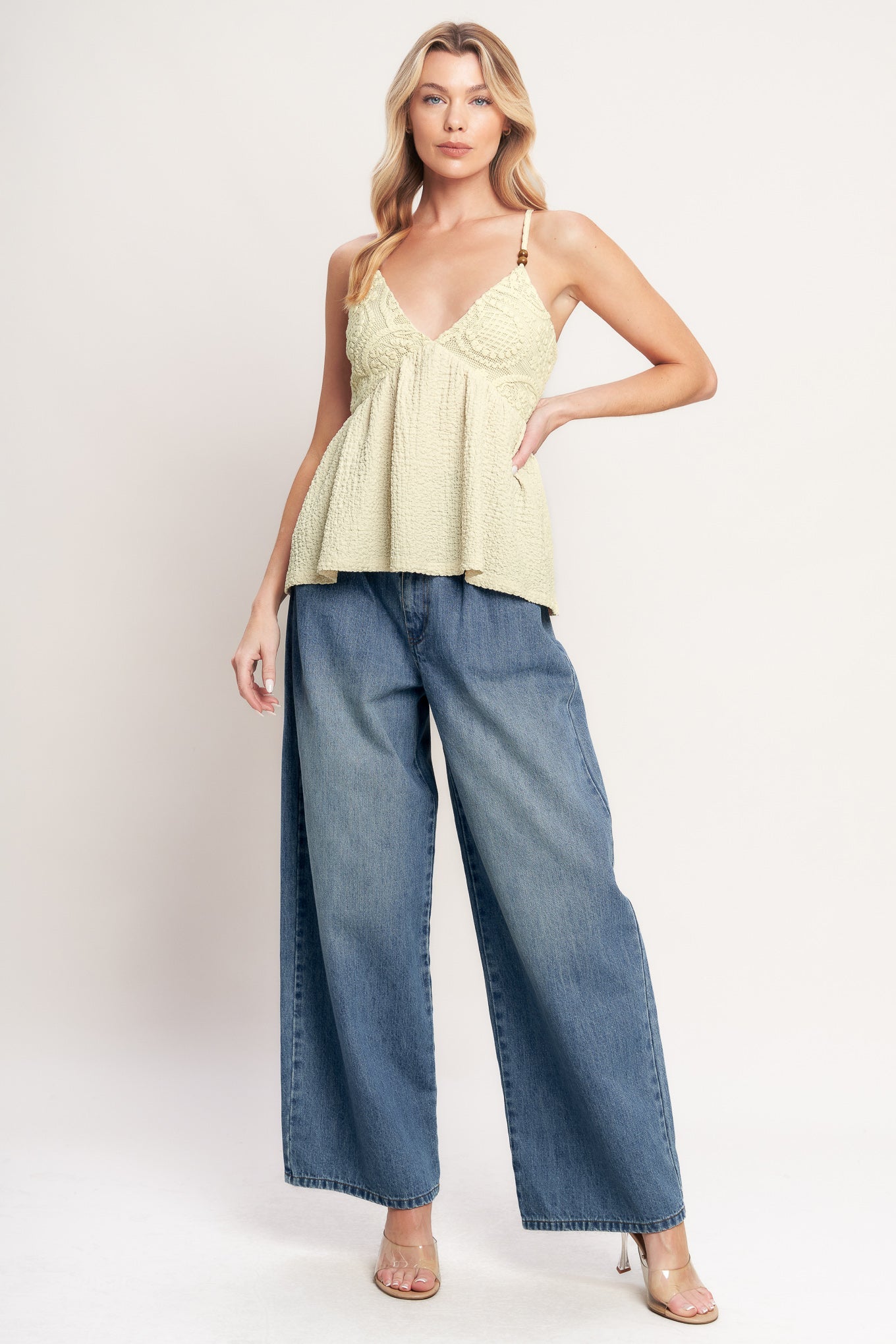 DESERT BLOOM WOVEN TOP Spaghetti Strap Cami Summer Flying Tomato Beach Lace