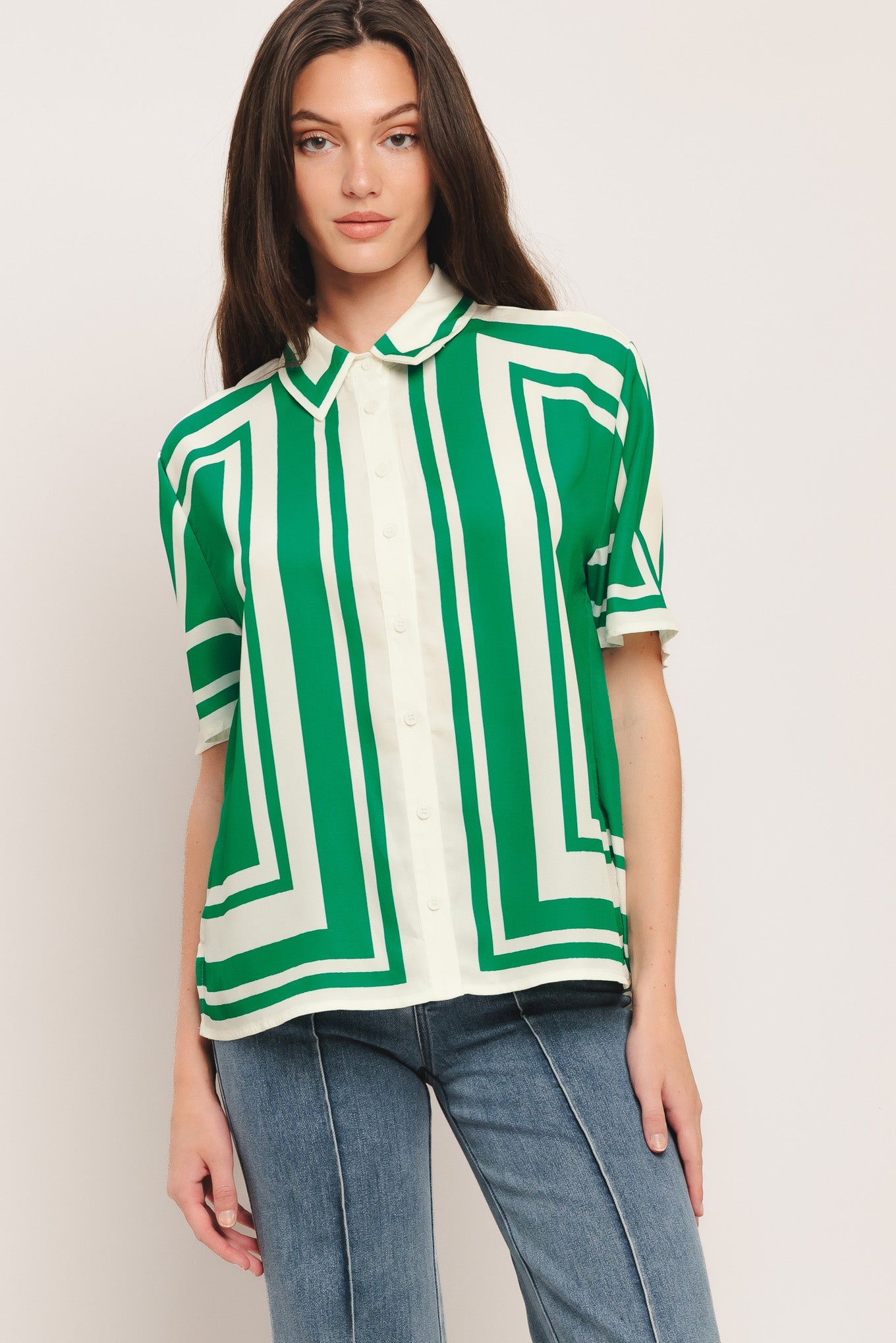 RIVIERA STRIPE WOVEN TOP Green Flying Tomato Shirt Summer