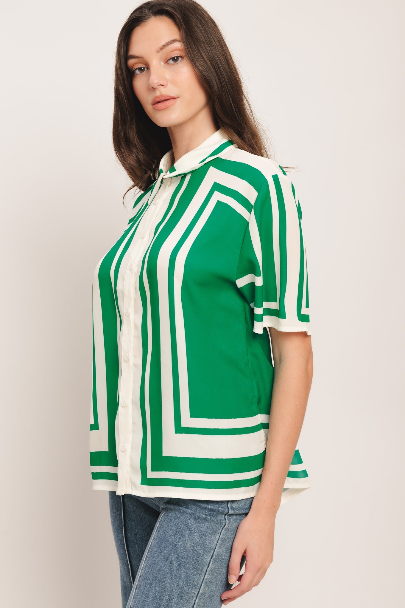 RIVIERA STRIPE WOVEN TOP Green Flying Tomato Shirt Summer