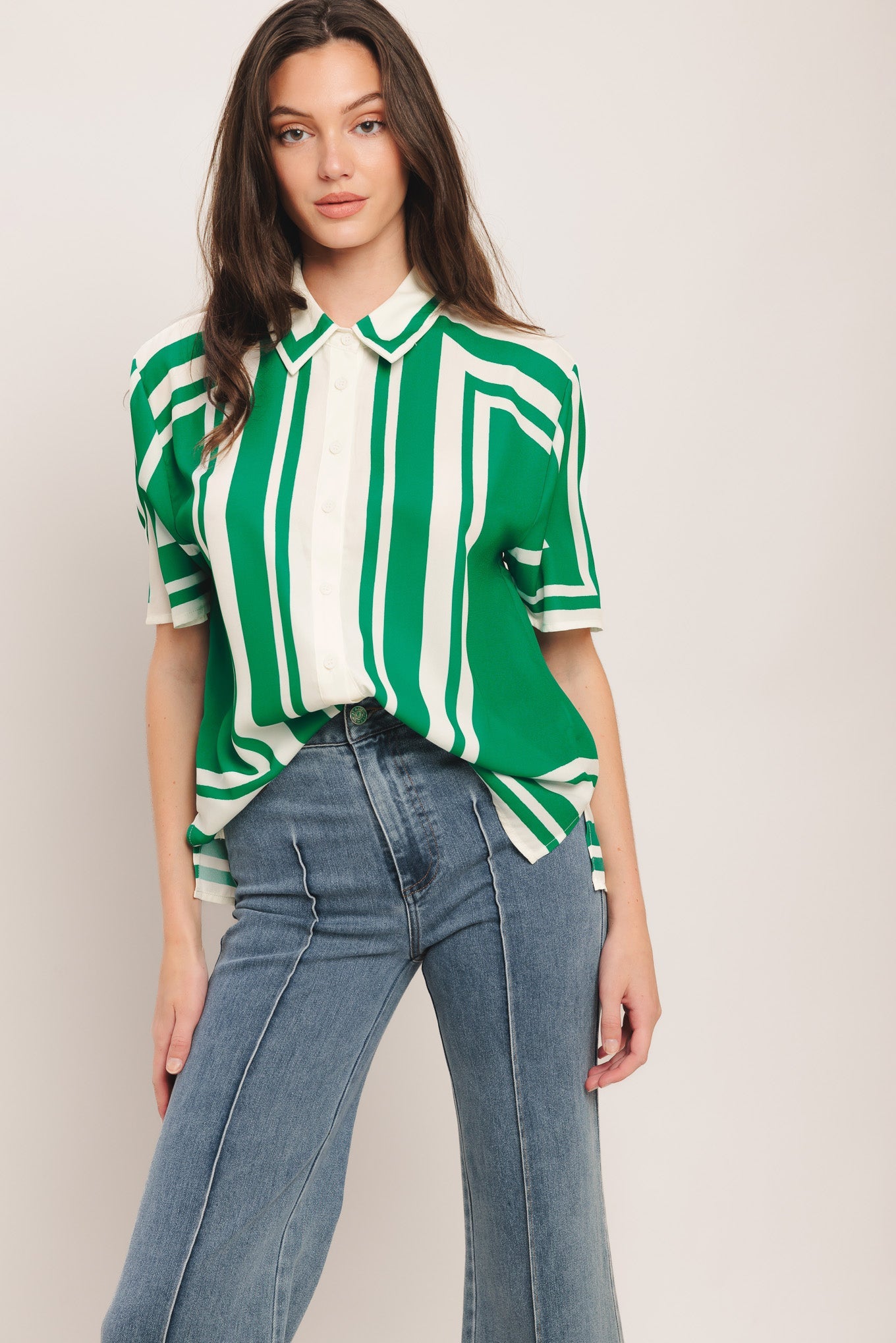 RIVIERA STRIPE WOVEN TOP Green Flying Tomato Shirt Summer