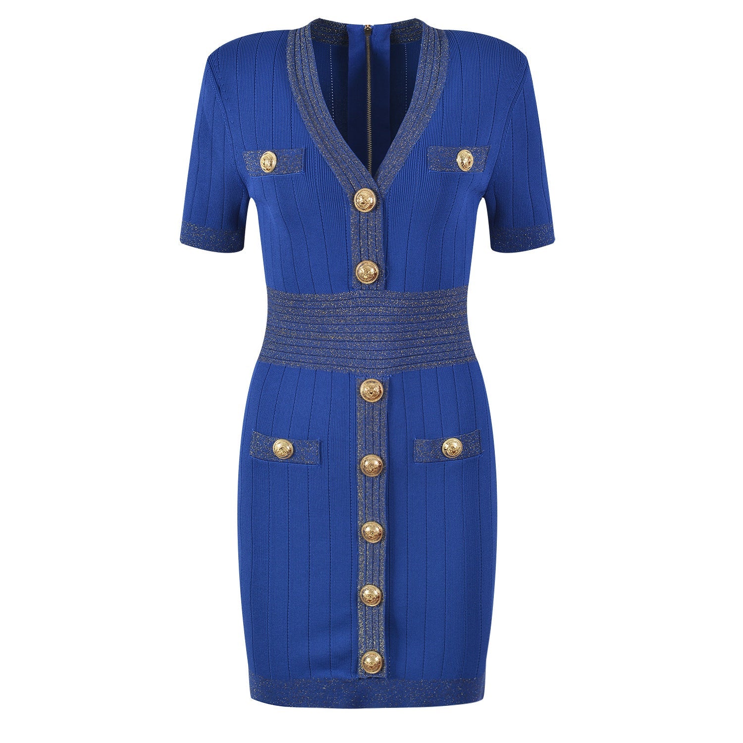 Ice Silk Knit Dress with Gold Buckle For Women, V-Neck, Upper East Side, BYMANYC New York.