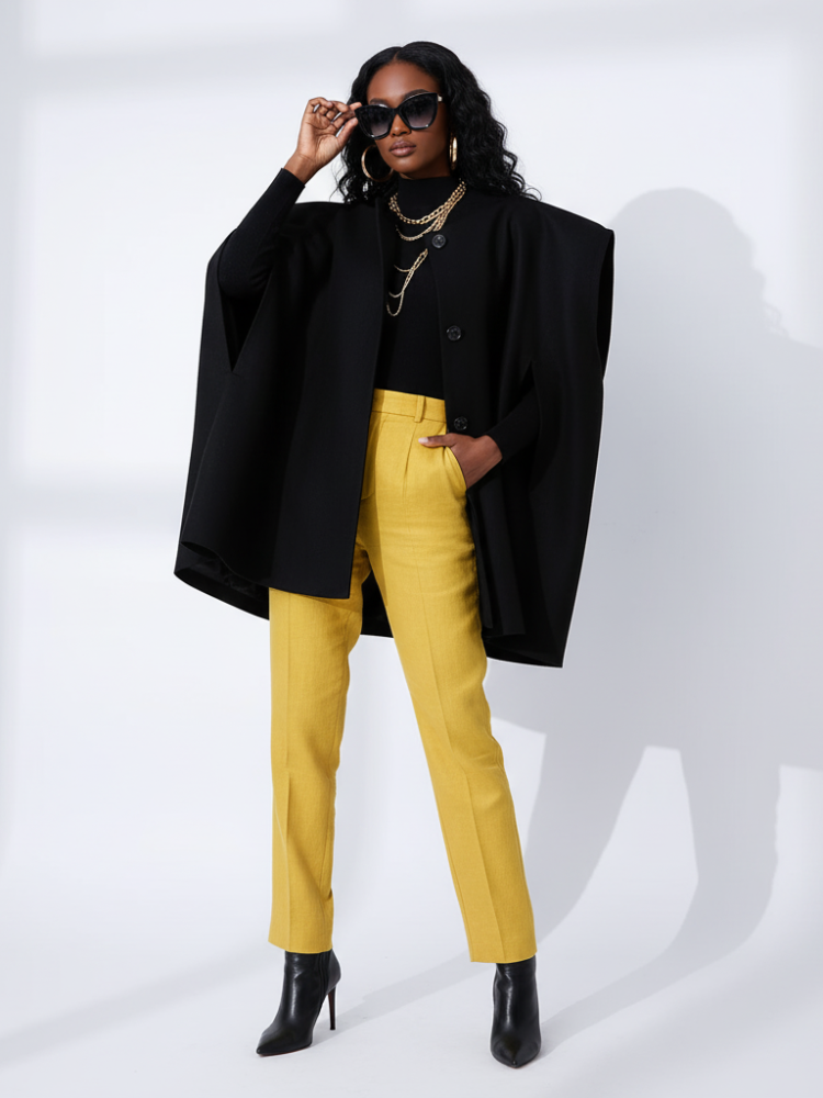 Black Woolen Hooded Cape, The Library | Women - BYMANYC ® New York