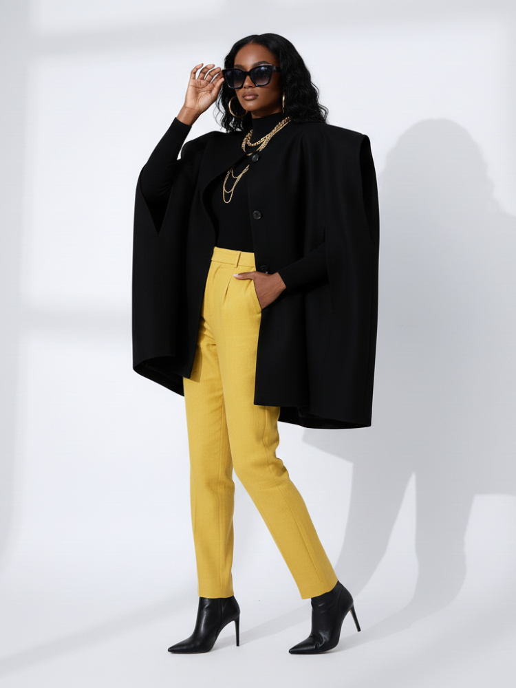 Black Woolen Hooded Cape, The Library | Women - BYMANYC ® New York