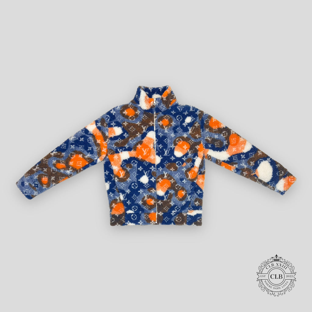 Louis Vuitton Jacquard Camo Fleece Jacket orange blue M XL XXL men's unisex