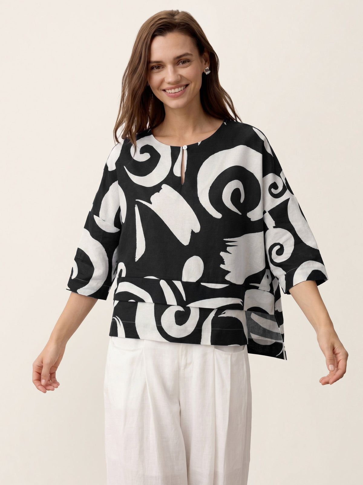 Linen Layered Asymmetric Top NOREEN loose fit shirt blouse