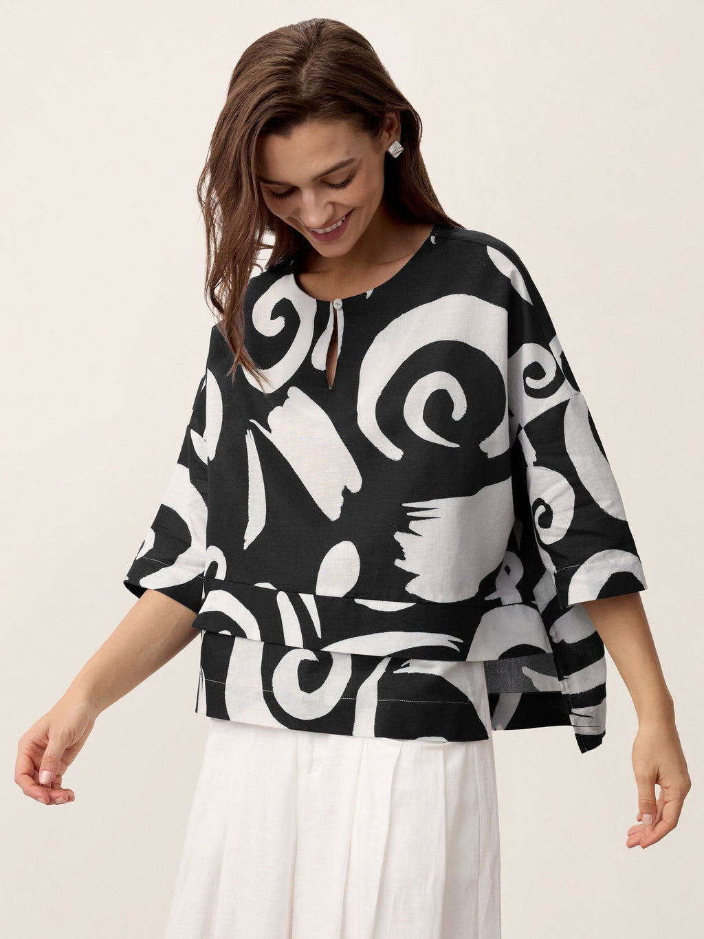 Linen Layered Asymmetric Top NOREEN loose fit shirt blouse