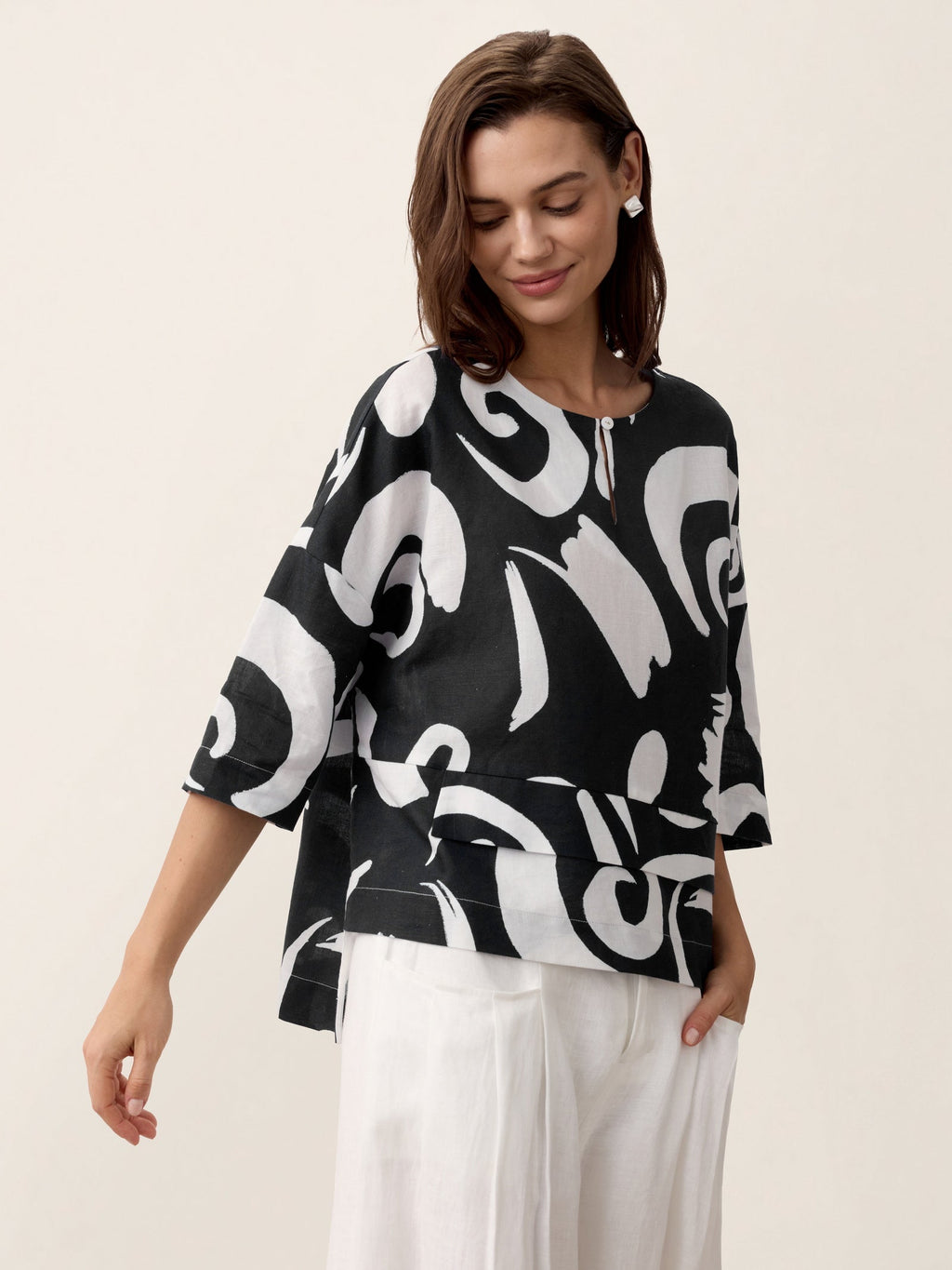 Linen Layered Asymmetric Top NOREEN loose fit shirt blouse