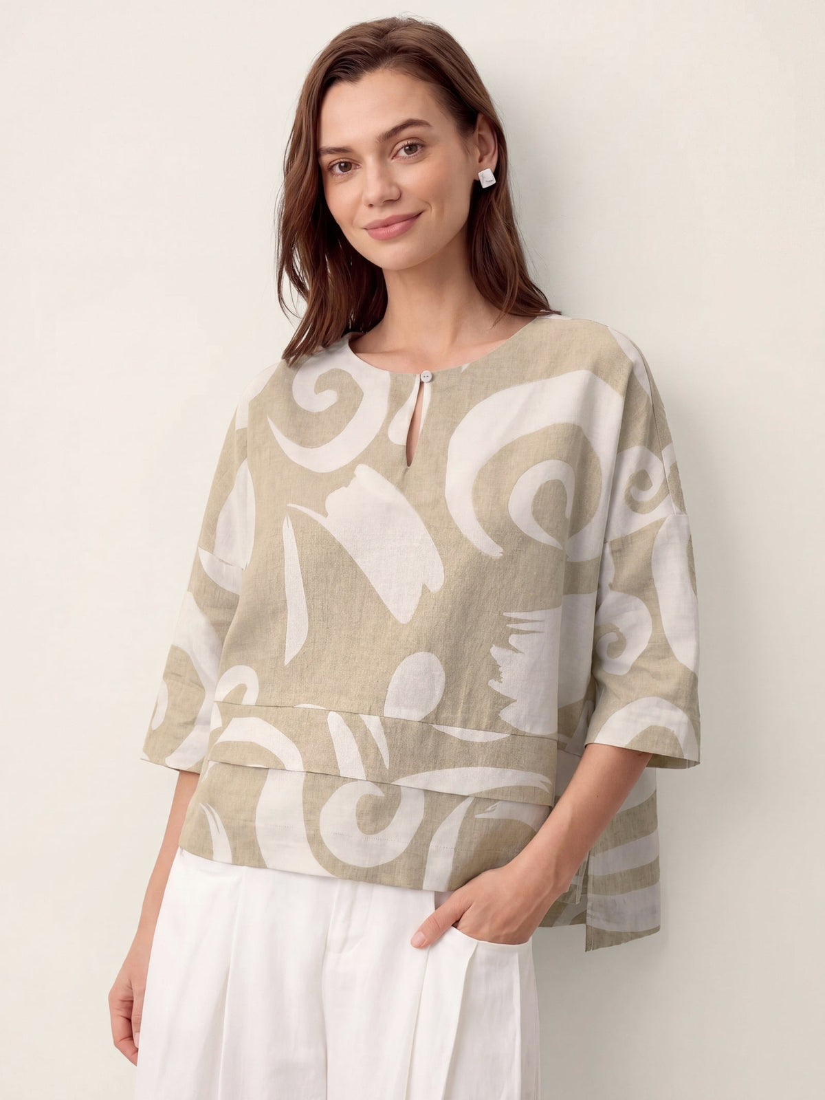 Linen Layered Asymmetric Top NOREEN loose fit shirt blouse