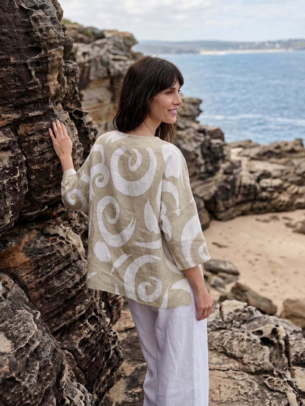 Linen Layered Asymmetric Top NOREEN loose fit shirt blouse