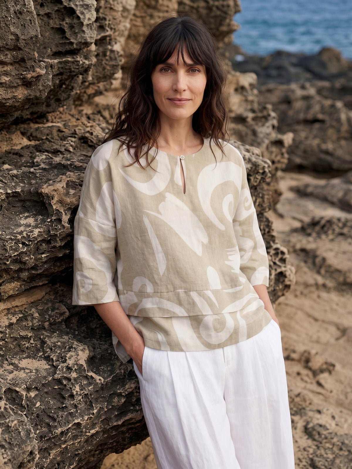 Linen Layered Asymmetric Top NOREEN loose fit shirt blouse