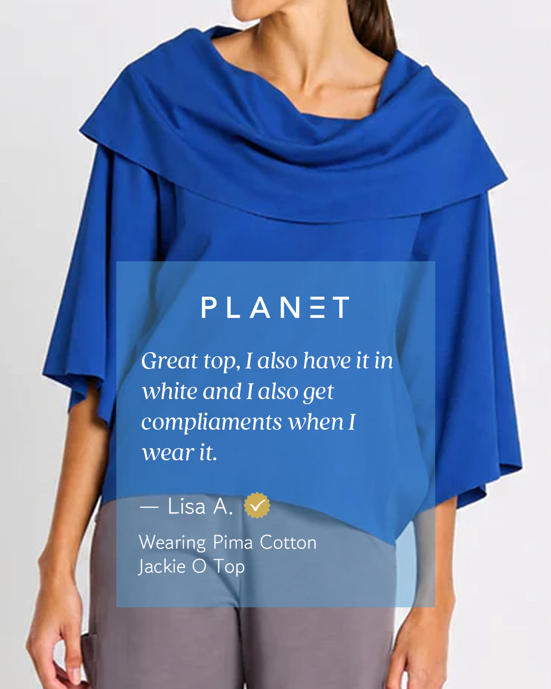 Pima Cotton Jackie O Top - Cornflower blue ladies PLANET by Lauren G soft cowl neck
