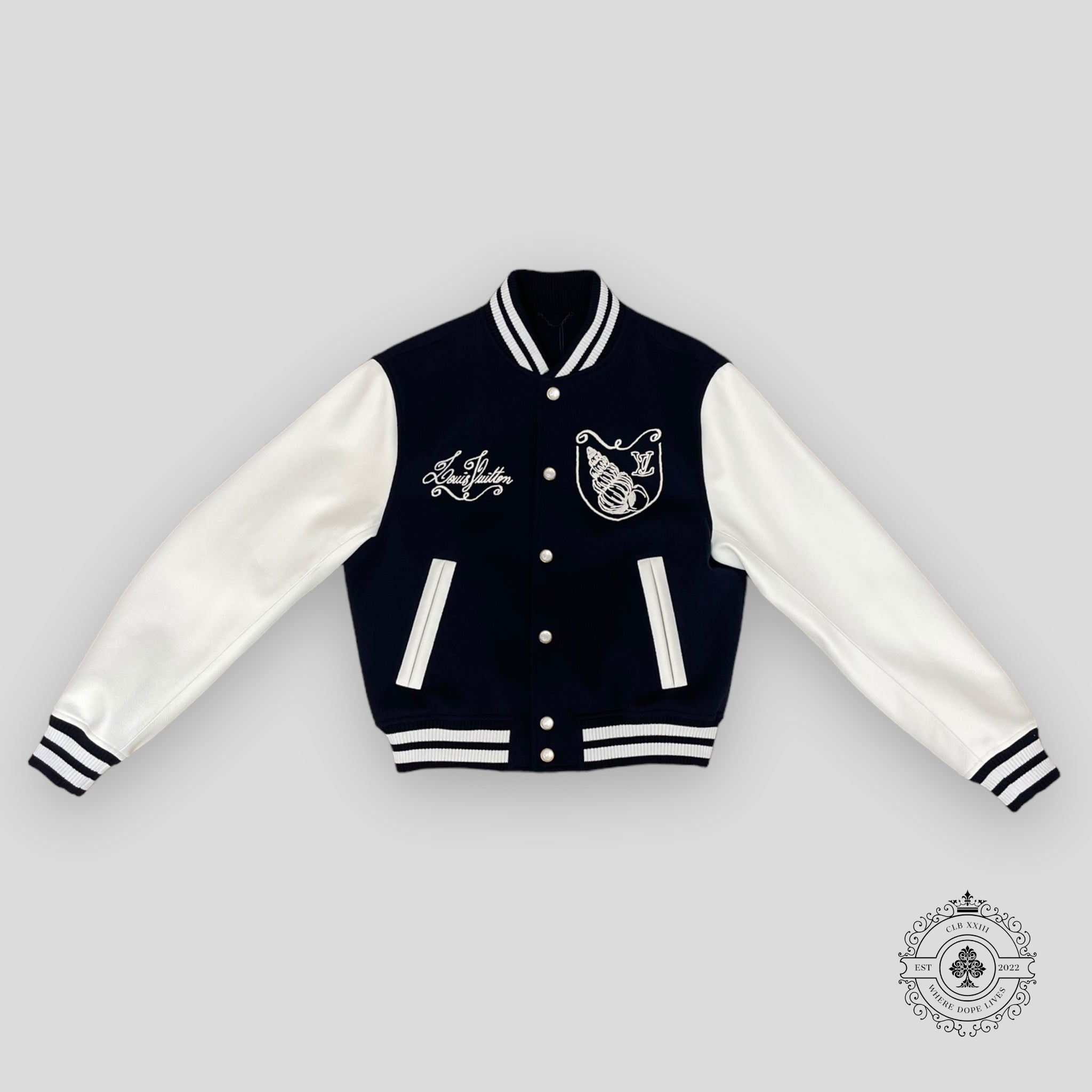 Louis Vuitton Calfskin Varsity Jacket in Navy coat leather wool cashmere men's 52