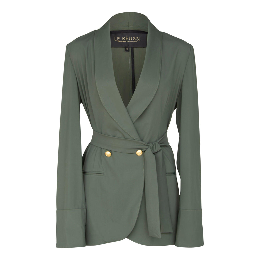 Ladie's Olive Blazer with Front Buttons – Tailored Career