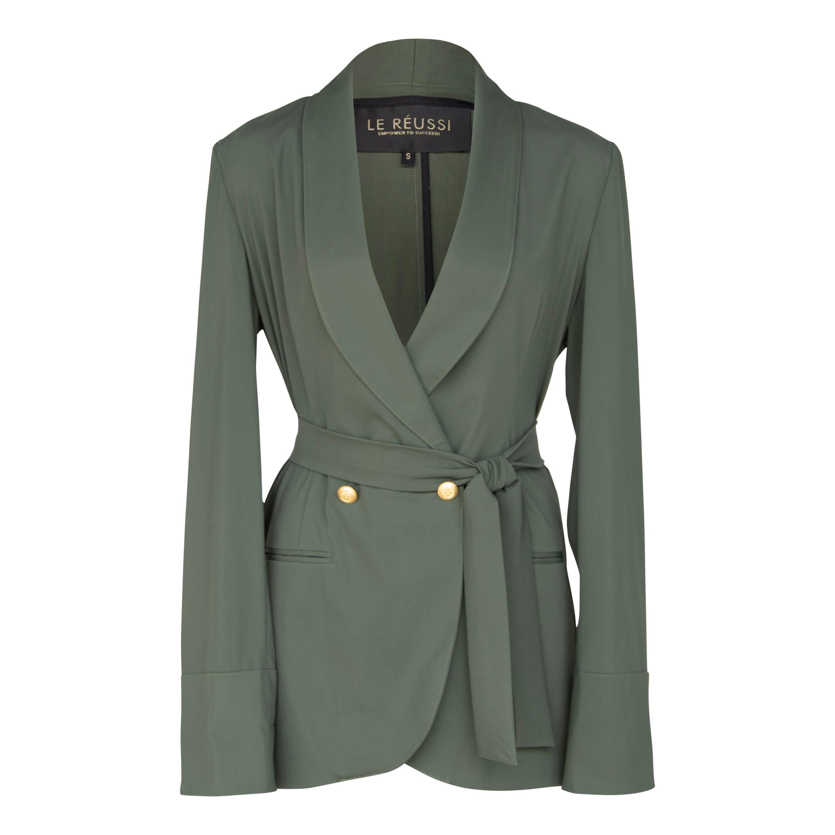 Ladie's Olive Blazer with Front Buttons – Tailored Career