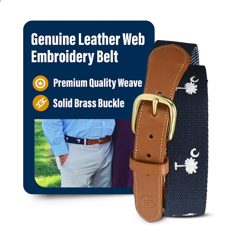 SC State Flag Belt Palmetto Moon on Cotton Web men's