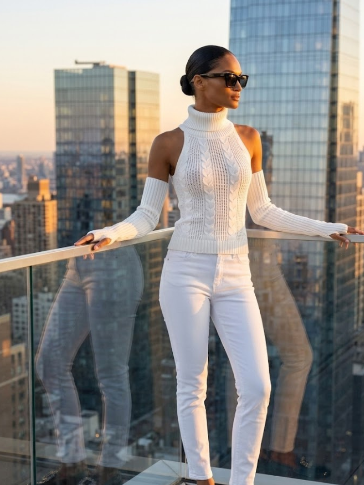 NOLITA ladies Detachable Sleeve Sweater Prêt-à-Porter BYMANYC ® NY cold shoulder ivory