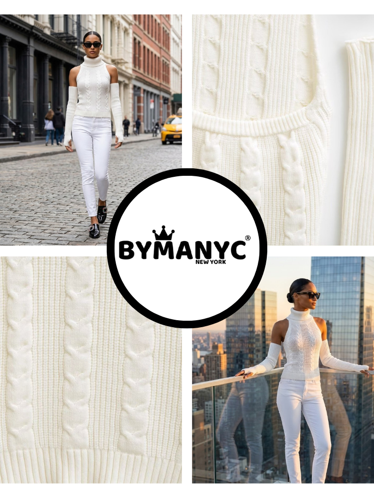 NOLITA ladies Detachable Sleeve Sweater Prêt-à-Porter BYMANYC ® NY cold shoulder ivory