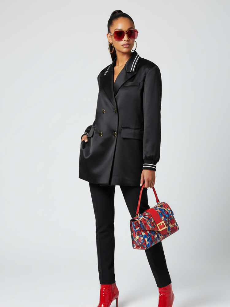 MIDTOWN Glossy Long Satin Tunic Blazer BYMANYC ® New York