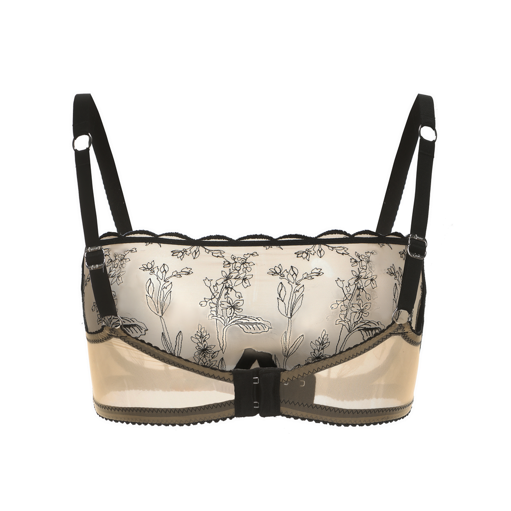 Amour Cache Kim High Neck Floral Embroidered Underwire Bra on Jelly Fabric