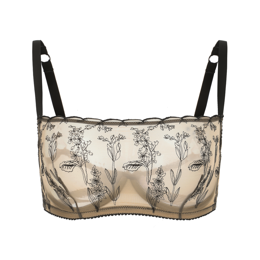 Amour Cache Kim High Neck Floral Embroidered Underwire Bra on Jelly Fabric